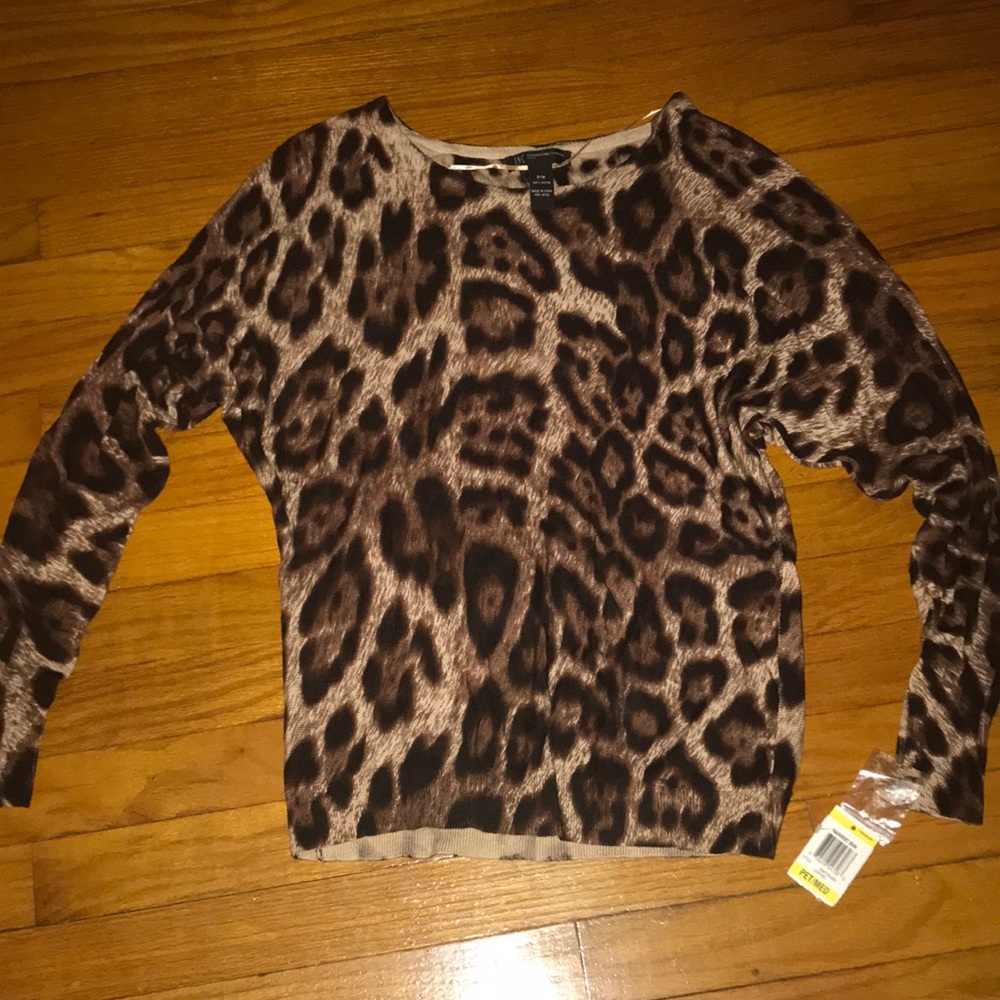 NWT INC Leopard print Petite Medium dolman sweater